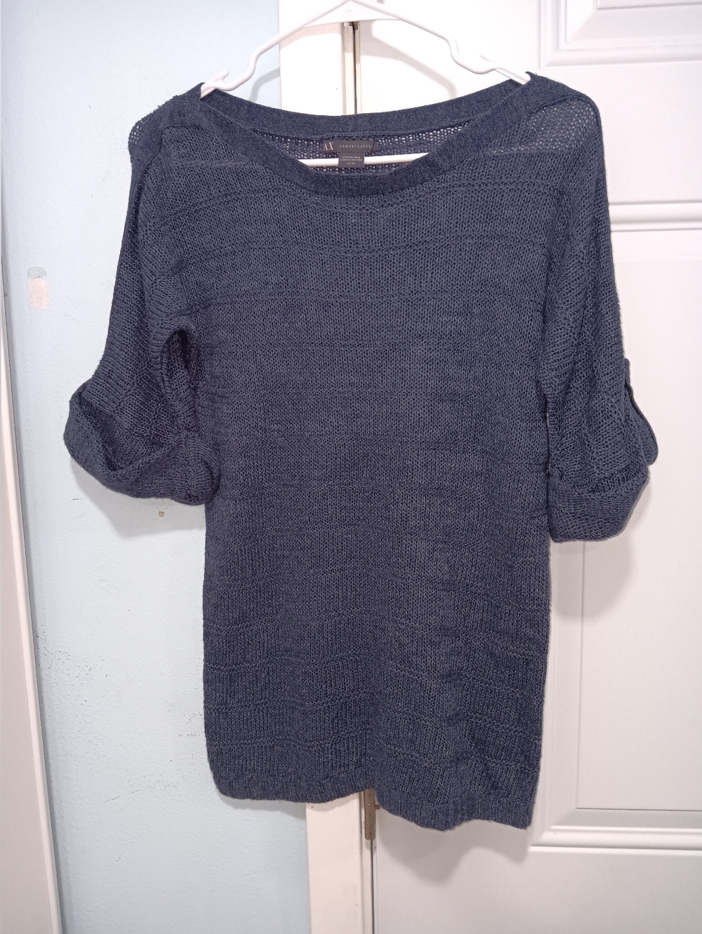 Armani Exchange Heathered Blue Open-Knit Sweater Size XS